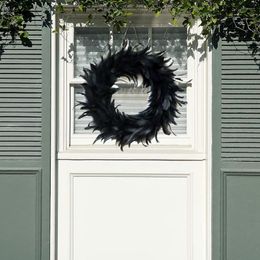 Decorative Flowers Practical Door Wreath Eco-friendly Artificial Adorable Eye-catching Natural Feathers Halloween Decoration
