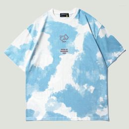 Men's T Shirts Hip Hop Tie Dye Letter Puzzle Printed T-Shirt Mens Harajuku Streetwear Cotton Short Sleeve Tshirts 2022 Summer Couples Tops