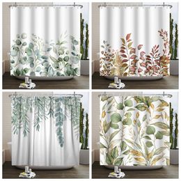 Shower Curtains Green Plant Leaf Vines Watercolour Print Modern Nordic Minimalist Polyester Home Decor Bathroom with Hooks 221118