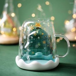 Mugs Christmas Tree Cup Heat-resistant Cute Girl Heart Double-layer Mug Birthday Gift Breakfast Coffee