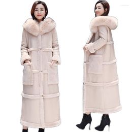 Women's Fur Ultra-Long Knee-Length Cotton Clothes Women Winter Korean Plus Velvet Thick Jacket Faux One Lamb Wool Coat A1132