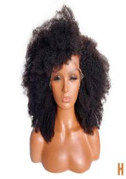 Peruca curly afro com Bang Parte Deep Parte de renda sintética Perucas frontais para mulheres 180 Densidade curta