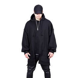 Men's Hoodies Sweatshirts Dark Black Long Irregular Loose Coat Dark Black Men's Gothic Sweater Fashion Coat Men's Clothing Harajuku 221119