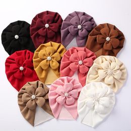 Lovely flower cashmere baby hat Turban baby girl hat Warm baby hood Newborn bow hat Hair accessories DE939