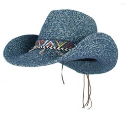 Berets Women Hollow Western Cowboy Hat Lady Summer Straw Bohemian Tassel Fascinator Sombrero Hombre Beach Cowgirl Jazz