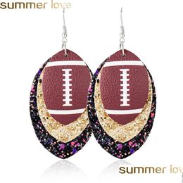 Charm New Faux Leather Earrings For Women Fashion Baseball 3 Layered Glitter Sport Jewelry Dangle Earring Gifts Drop Delivery Dhnfq