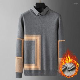 Men's Sweaters 2023 Men Autumn Winter Fashion Warm Velvet Knitwear Tops Male O-neck Sweater Pullover Men's Printed Casual Jumpers L139