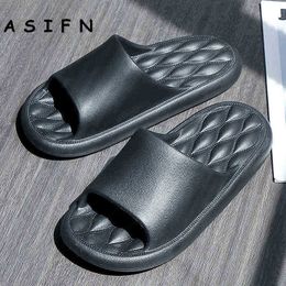 ASIFN Home Bathroom Nonslip Slides Men Slippers Fashion Style Flip Flops Male Women Soft Sole Sepatu Pria Man Bath Men Shoes J220716