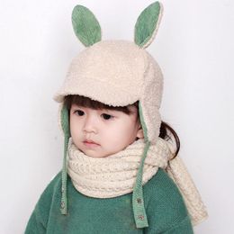 Berets Est Baby Hat Autumn Winter Children Boys Girls Cute Patchwork Fleece Ear Pattern Cap Adjustable Warm 4 Colors