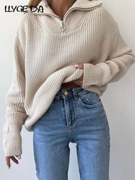 Womens Sweaters Turtleneck Knitted Women Sweater Zipper Autumn Winter Female Jumpers Tops Vintage Long Sleeve Casual Pullover 221118