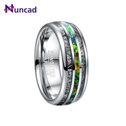 Band Rings Nuncad 8mm Width Men's Wedding Engagement Inlaid Black Meteorite Green Opal Tungsten Carbide 221119