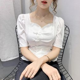 Ethnic Clothing Chinese Style Women Fashion 2022 Summer Shirts Chiffon Blouses Loose Vintage Cheongsam Tops For Retro Shirt 11385