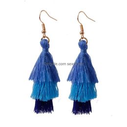 Dangle Chandelier Summer Bohemian Style Ethnic Tassel Earrings For Women Chandelier Earring Handmade Wool Gradient Personality Mti Dheou