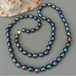 atural Freshwater Cultured Black Rice Pearl Long Necklace 35" 925 Silver