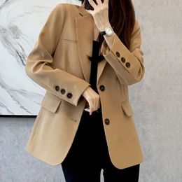 Women's Suits Blazers Black Khaki Women Oversized Loose Notched Button Up Womens Blazer Coat Solid Colour Long Sleeve Casual Office Jackets 221119