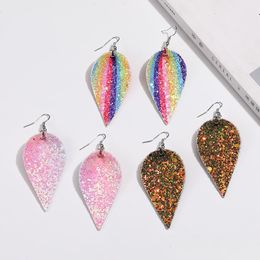 Charm Unique Design Christmas Pu Leather Leaf Oval Earrings Fashion Sequin Glitter Colorf Double Side Dangle Earring Jewellery Gifts F Dh1Rw