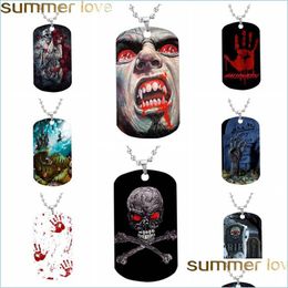 Pendant Necklaces New Design Halloween Gifts Necklaces Stainless Steel Skl Pendant Punk Vampire Dog Tag Necklace Party Jewellery 14 Dr Dh0Zs