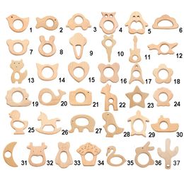 Baby Teethers Toys Chenkai 10PCS Wooden Elephant Sheep Aeroplane Heart Dinosaur Horse Teether EcoFriendly Unfinished Grasping Pacifier 221119