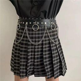 Belts 1 Pcs Punk Gothic Faux Leather Belt Metal Circle Ring Chain Tassel Waistband Dance Decor Accessories Black Coffee