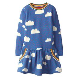 Girl s Dresses Little maven Baby Girls Long Sleeves Dress Cotton Rainbow Cloud Blue Clothes Causal Comfort for Toddler Infant Kids 2 to 7year 221118