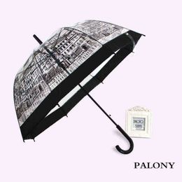 PALONY fashion transparent fashionable printing long curved men and women children semiautomatic creative umbrella J220722