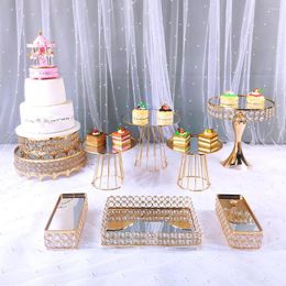 Bakeware Tools 9pcs Gold Colour Crystal Cake Stand Wedding Dessert Tray Cupcake Pan Display Table Decoration Party