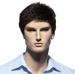 Homens curtos retos perucas resistentes a calor fibra japonesa marrom escuro Cabelo natural masculino peruca sint￩tica cor preta homens toupee7831064