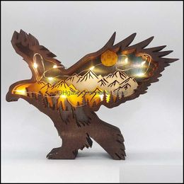 Arts And Crafts 3D Laser Cut Bird Eagle Craft Wood Material Home Decor Gift Art Crafts Forest Animal Table Decoration Statues Drop D Dhj5D