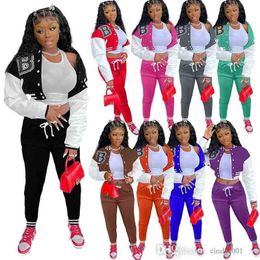 Retail Women Tracksuits Desinger Two Piece Pants Outfits Sweatsuit Sport Joggers 2 Pc Fall Set Breasted Letter Printed Jackets Baseball Suit