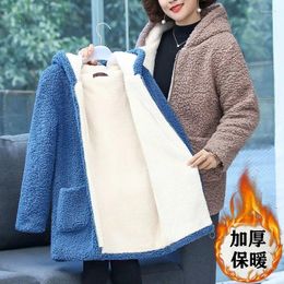 Women's Fur Mother Winter Women Lambswool Polar Fleece Plus Velvet Cotton Jacket Coat 5xl Overcoat Hooded Female Outerwear