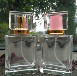 Wholesale 50ML Square Transparent Glass Perfume Spray Cosmetics Empty Bottle with Acrylic Cap