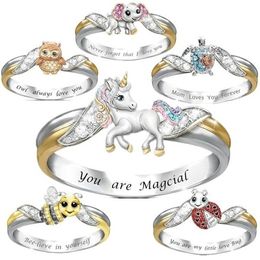 Unicorn Animal Rings Jewellery Accessories Cute Lettering Always Love You Gold Silver Plated Women Band Ring Fashion