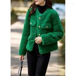 Women's Fur Vimly Winter Faux Jackets Coats Women 2022 Luxury Fashion Short Warm O-neck Fluffy Jacket Overcoat Female Clothing 50369