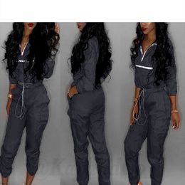 Women s Two Piece Pants 2 Set Pink Outfits Zipper Long Sleeve Crop Top And Suit Tracksuit Matching s 221119