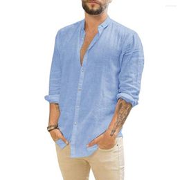 Men's T Shirts 2022 Fashion Men Shirt Solid Colour Buttons Autumn Stand Collar Long Sleeve All Match For Party Comfortable Plus Size