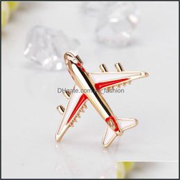 Pins Brooches Gold Enamel Aeroplane Brooches Fashion Plane Cor Scarf Buckle Dress Business Suit Brooch Women Men Jewellery Drop Deliver Dh6Xn