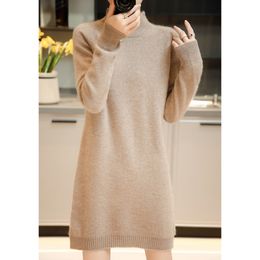 Casual Dresses 100 Pure Cashmere Knitted Autumn Sweater Dress For Women Turtleneck Pullovers Winter Long Sleeve Dresses Knitwear Vestidos 221119