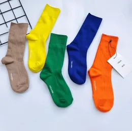 New Italian High-Grade Wide Cotton Mid-High Tube Sock Striped Bright Colour Double Needle Sunken Stripe Women's Fashion Socks