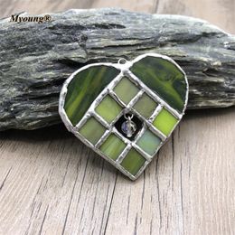 Pendant Necklaces Handmade Soldered Large Heart Shape Green Stained Glass Necklace Jewellery Making MY210546