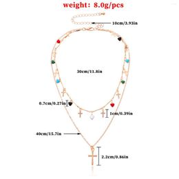 Chains European And American Elegant Beauty Necklace Cross Pendant Drip Glaze Love Multicolored Gemstone Tassel H19