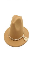 2019 Hat Woolen Felt Hat Panama Jazz Fedoras Hats Tassel Pearl Vintage Cap Formale Party e Stage Top Hat for Women Men UNISEX6127801