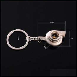 Keychains Lanyards Keychain Metal Turbine Keyring Car Turbo Charger Blowing Hine Key Rings Pendant Fashion Jewellery Bag Hangs Drop Dhqia