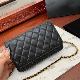 Womens Woc Wallet Bags Classic Mini Flap Caviar Leather Quilted Calfskin Card Holder Gold Metal Hardware Matelasse Chain Crossbody Shoulder Handbags 19X12CM