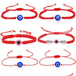 Beaded Blue Eye Round Beads Bracelet Strands Evil Turkish Eyes Handmade Braided Red Thread String Bracelets Friendship Jewelry Drop D Dhq8F