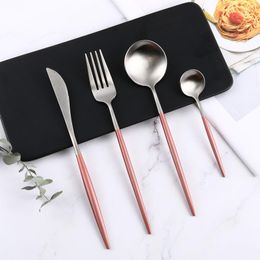 Dinnerware Sets Pink Silver 4Pcs/set Stainless Steel Frosted Cutlery Set Knife Spoon Fork Dessert Restaurant Travel Western Tableware