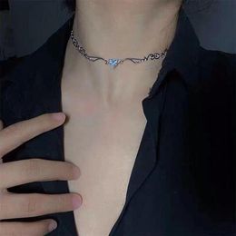 Colares pendentes Goth EGirl Asthetic Heart Crystal Wave Colar para mulheres Correntes fofas Grunge Charker Collar Indie Collier Jewelr261n