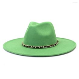 Berets Chain Top Hats For Women Luxury 9.5cm Big Brim Sun Protection Panama Cap Lady Wedding Party Felt Fedora Men Gentleman Hat