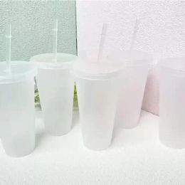 UPS 24oz Clear Cup Plastic Mugs Transparent Tumbler Summer Reusable Cold Drinking Coffee Juice Mug with Lid and Straw