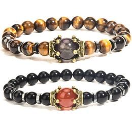 Fashion Crown Men 's Jewellery Bracelet Amethyst Tiger Eye Stone Couple Bracelet