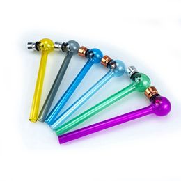 Colourful Pipes Glass Portable Metal Spoon Silver Screen Philtre Dry Herb Tobacco Bowl Bong Handpipe Removable Oil Rigs Burning Ball Smoking Cigarette Holder